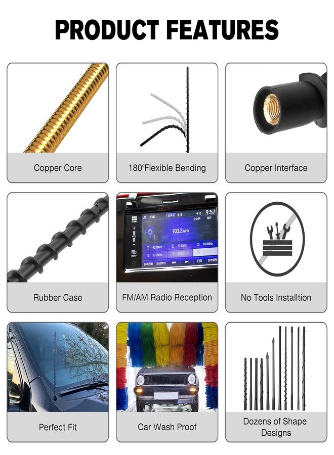 VOFONO 13 Inches Antenna Compatible with Chevrolet Silverado 1500 2500 3500 (2007-2025) and GMC Sierra (2009-2025), Spiral Flexible Rubber Antenna, Direct Replacement Antenna (M7 Thread) - Image 2